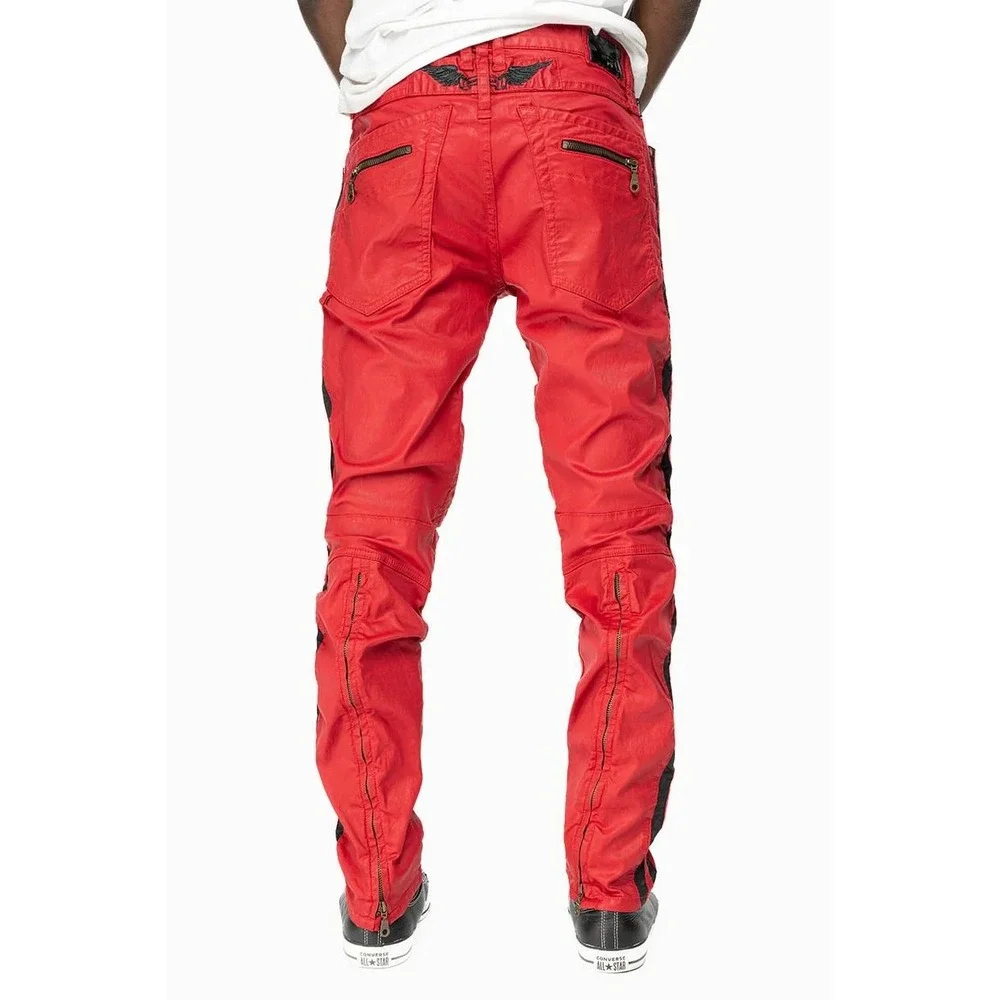 Robin's Jean Mens Red Biker Moto Jeans Quilted Knee Side Stripe Size 34x33 USA